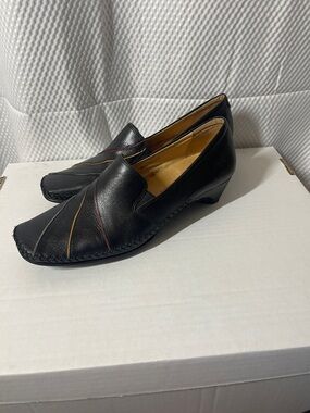 PIKOLINOS Black Leather Slip-On Loafers with Multicolor Accents Womens size 38